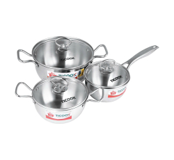 BỘ NỒI + QUÁNH CONE INOX 304 BA LỚP NẮP KIẾNG BẾP TỪ TICOOK OVAL LITE